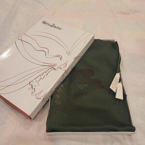 Vintage Silk Emerald Green Scarf by MatsuZakaya Japan Embroidered Silk